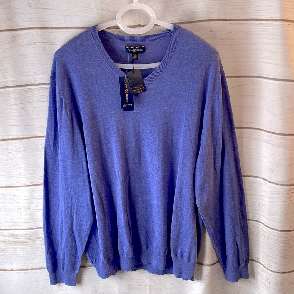 NWT Club Room Cashmere Cotton Blend Men's Purple Blue V-Neck Sweater XXL New